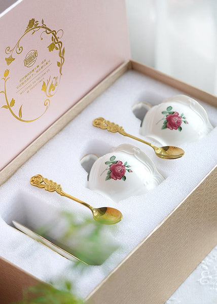 British Royal Ceramic Cups for Traditional Afternoon Tea, 7.4 oz Ceramic Coffee Cups, Rose Porcelain Tea Cup Saucer Set, 6.8 oz Tea Cup and Saucer in Gift Box-Grace Painting Crafts