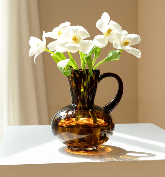 Handmade Modern Vases for Bedroom, Decorative Glass Vase, Mid Century Glass Vases, Centerpiece Contemporary Vases on Table, Modern Glass Vase for Flowers-Grace Painting Crafts