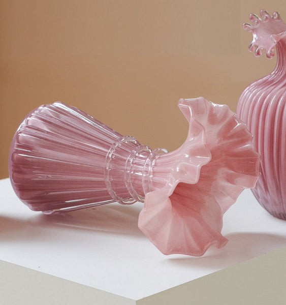 Centerpiece Contemporary Vases on Table, Pink Decorative Glass Vase, Mid Century Glass Vases, Handmade Modern Vases for Bedroom, Modern Glass Vase for Flowers-Grace Painting Crafts