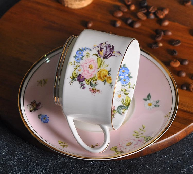 Beautiful Flower British Tea Cups, Creative Bone China Porcelain Tea Cup Set, Elegant Flower Ceramic Cups, Unique Royal Coffee Cup and Saucer-Grace Painting Crafts