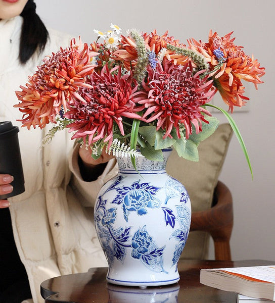 Porcelain Flower Vases, Centerpiece Ceramic Bouquet Vases, Handmade Flower Vase, Vintage Flower Vases on Dining Table-Grace Painting Crafts