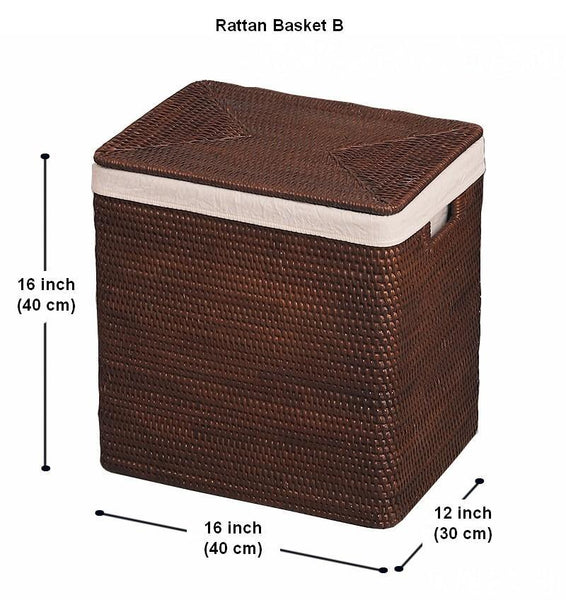 Storage Baskets for Bathroom, Rectangular Storage Baskets, Large Brown Rattan Storage Baskets, Storage Basket with Lid, Storage Baskets for Clothes-Grace Painting Crafts