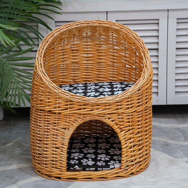 Double-Layer Cat Bed, Large Cat House Basket with Washable Cushion for Indoor Cats and Dogs-Grace Painting Crafts