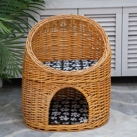 Double-Layer Cat Bed, Large Cat House Basket with Washable Cushion for Indoor Cats and Dogs-Grace Painting Crafts