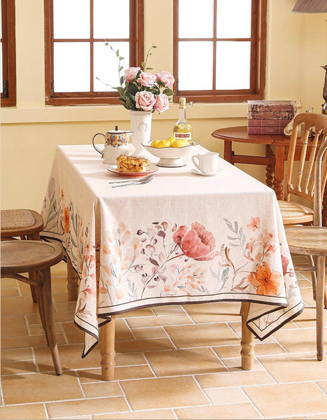 Spring Flower Rustic Table Cover, Rectangle Tablecloth for Dining Table, Extra Large Modern Tablecloth, Square Linen Tablecloth for Coffee Table-Grace Painting Crafts