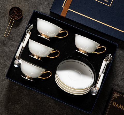 Bone China Porcelain Tea Cup Set, White Ceramic Cups, Elegant British Ceramic Coffee Cups, Unique Tea Cup and Saucer in Gift Box-Grace Painting Crafts