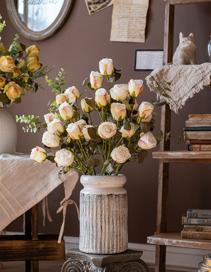 Creative Flower Arrangement Ideas for Home Decoration, Wedding Flowers, White Rose Flowers, Artificial Rose Floral for Dining Room Table, Bedroom Flower Arrangement Ideas, Botany Plants-Grace Painting Crafts