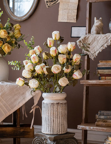 Creative Flower Arrangement Ideas for Home Decoration, Wedding Flowers, White Rose Flowers, Artificial Rose Floral for Dining Room Table, Bedroom Flower Arrangement Ideas, Botany Plants-Grace Painting Crafts