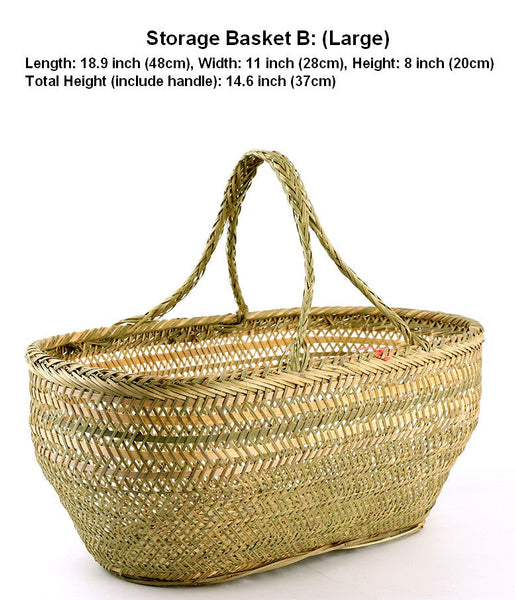 Large Natural Hand-woven Bamboo Basket, Picnic Food Basket with Handle, Lovely Bamboo Baskets for Vegetable, Natural Fruit Basket Kitchen Storage Baskets-Grace Painting Crafts