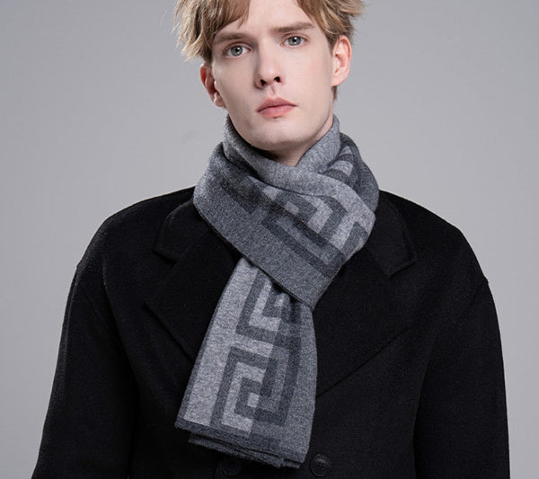 Gray Thick Wool Scarf, Black Business Formal Men Scarf Styles, Wool Scarf for Gentleman, Men's Winter Scarf, Casual Scarf Men, Men's Wool Scarf Winter, Red Fashion Scarf-Grace Painting Crafts