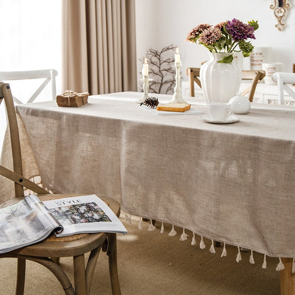 Simple Linen Rectangle Table Cover for Dining Room Table, Large Brown Tablecloth for Home Decoration, Modern Table Cloth, Square Tablecloth for Round Table-Grace Painting Crafts