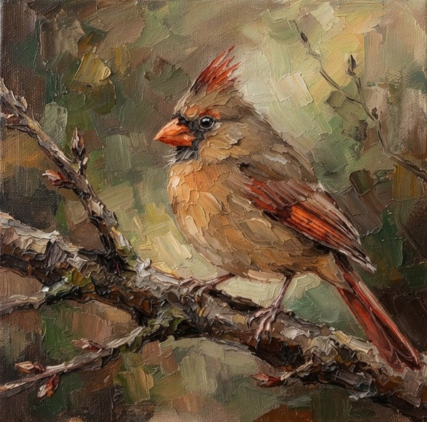Miniature Wall Art, Northern Cardinal Bird Painting, Hand Painted Canvas Art, Small Art on Canvas, Original Oil Paintings-Grace Painting Crafts