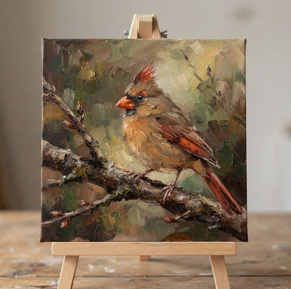 Miniature Wall Art, Northern Cardinal Bird Painting, Hand Painted Canvas Art, Small Art on Canvas, Original Oil Paintings-Grace Painting Crafts