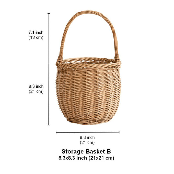 Wicker Storage Basket for Kitchen, Hand-woven Picnic Food Basket with Handle, Willow Weaving Baskets for Vegetable, Natural Fruit Basket, Storage Basket for Shelves-Grace Painting Crafts