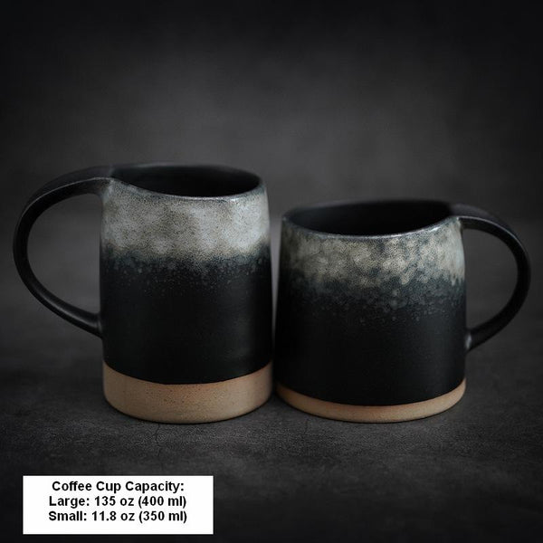 Black Pottery Coffee Cup, Ceramic Coffee Mug, Latte Coffee Cup, Handmade Coffee Cup, Large Tea Cup-Grace Painting Crafts