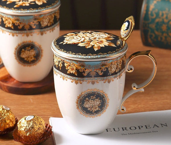 Beautiful British Ceramic Mugs, Large Capacity Ceramic Mugs for Office, Large Royal Bone China Porcelain Mug, Elegant Ceramic Coffee Mug-Grace Painting Crafts