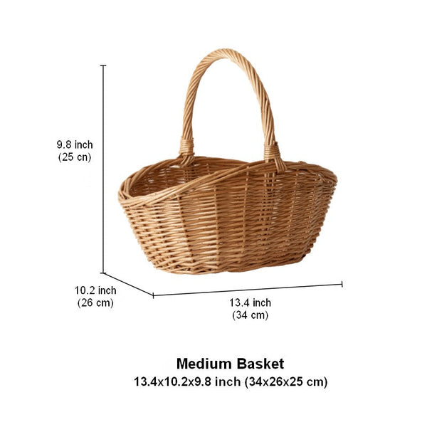 Natural Hand-woven Wicker Storage Basket, Large Picnic Food Basket with Handle, Lovely Willow Weaving Baskets for Vegetable, Natural Fruit Basket, Kitchen Storage Baskets-Grace Painting Crafts