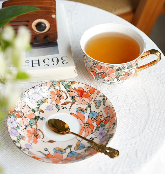 Elegant Ceramic Coffee Cups, Flower Porcelain Tea Cup Saucer Set, British Royal Ceramic Cups for Traditional Afternoon Tea, Unique Tea Cup and Saucer in Gift Box-Grace Painting Crafts