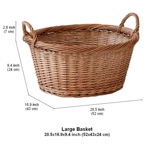 Willow Weaving Baskets for Vegetable, Natural Fruit Basket, Kitchen Storage Baskets, Large Picnic Food Basket with Handle, Natural Hand-woven Wicker Storage Basket-Grace Painting Crafts
