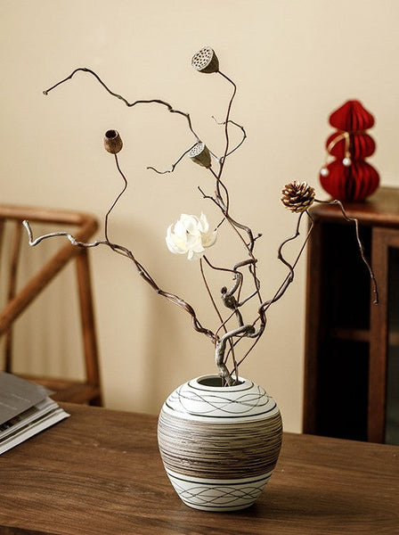 Centerpiece on Dining Table, Handmade Pottery Flower Vases Urn, Large Flower Vase on Table, Modern Bouquet Flower Vases, Water Holding Flower Vases-Grace Painting Crafts