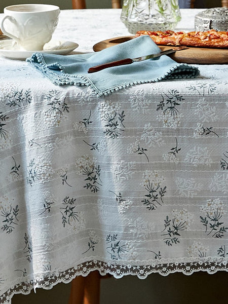 Flower Pattern White Tablecloth for Round Table, Rustic Farmhouse Table Cover for Kitchen, Modern Rectangle Tablecloth Ideas for Dining Room Table-Grace Painting Crafts