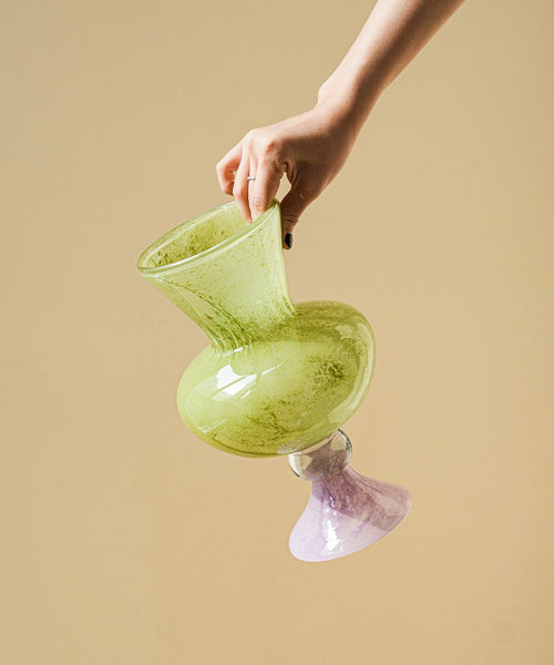 Modern Glass Vase for Flowers, Mid Century Glass Vases, Handmade Modern Vases for Living Room, Unique Decorative Glass Vase, Centerpiece Contemporary Vases on Table-Grace Painting Crafts