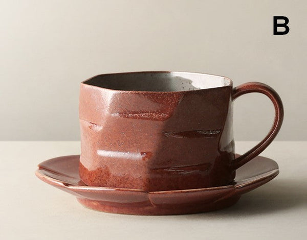 Modern Handmade Pottery Coffee Cup, Creative Ceramic Coffee Cup with Saucer, Unique Tea Cup and Saucer, Tea Cup Set for Afternoon Tea-Grace Painting Crafts