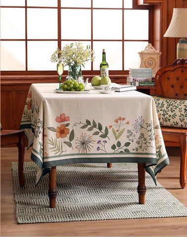 Rectangle Tablecloth for Dining Table, Extra Large Modern Tablecloth, Spring Flower Rustic Table Cover, Square Linen Tablecloth for Coffee Table-Grace Painting Crafts