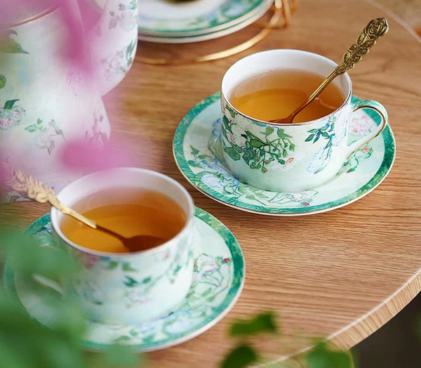 Ceramic Tea Cup Set, Luxury Tea Cup Set, Elegant Coffee Cup, Porcelain Tea Saucer, British Tea Cup Set-Grace Painting Crafts