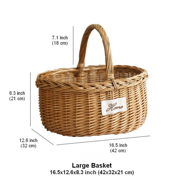 Hand-woven Wicker Storage Basket, Large Picnic Food Basket with Handle, Willow Weaving Baskets for Vegetable, Natural Fruit Basket, Kitchen Storage Baskets-Grace Painting Crafts