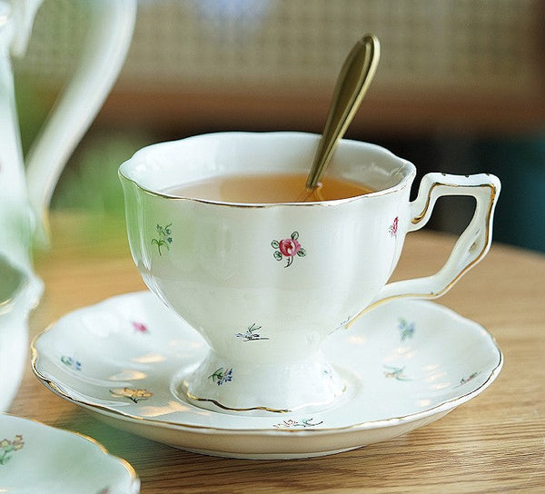 Bone China Porcelain Tea Cup Set, Beautiful British Tea Cups, Traditional English Tea Cups and Saucers, Unique Ceramic Coffee Cups-Grace Painting Crafts