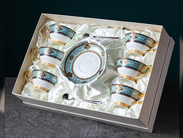 Unique Tea Cup and Saucer in Gift Box, 7.4 oz British Ceramic Coffee Cups, Porcelain Tea Cup Set for Office-Grace Painting Crafts