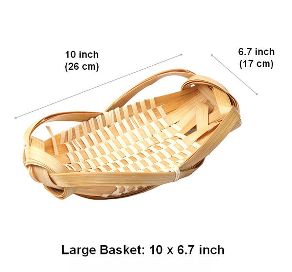 Natural Hand-woven Bamboo Basket, Lovely Cute Picnic Food Basket, Bamboo Basket for Food, Natural Fruit Basket Kitchen Storage Baskets-Grace Painting Crafts