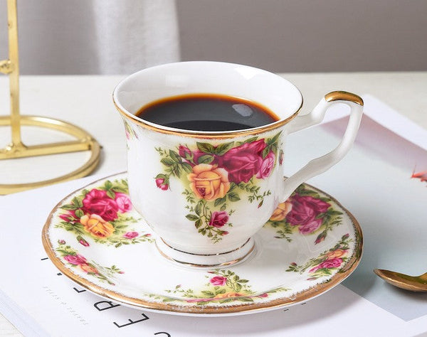 Beautiful British Flower Tea Cups, Unique Porcelain Cup and Saucer, Elegant Ceramic Coffee Cups, Creative Bone China Porcelain Tea Cup Set-Grace Painting Crafts