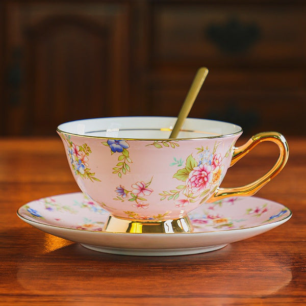 Porcelain Tea Cup Saucer Set, Flower Tea Cup and Saucer Set in Gift Box, Floral Ceramic Coffee Cup with Saucer, Beautiful British Tea Cup and Saucer-Grace Painting Crafts