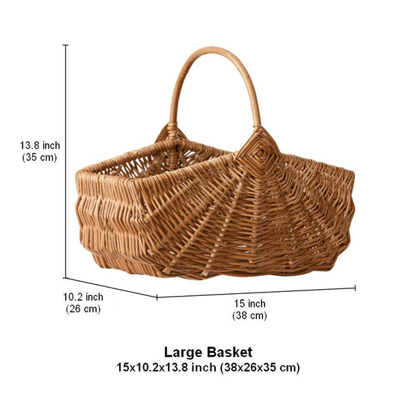 Large Picnic Food Basket with Handle, Natural Hand-woven Wicker Storage Basket, Lovely Willow Weaving Baskets for Vegetable, Natural Fruit Basket, Kitchen Storage Baskets-Grace Painting Crafts