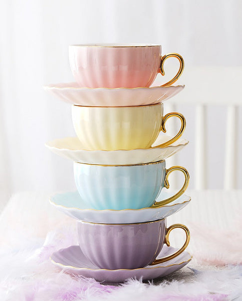 Beautiful British Tea Cups, Unique Traditional Afternoon Tea Cup and Saucer, Elegant Ceramic Coffee Cups, Royal Porcelain Tea Cup Set-Grace Painting Crafts