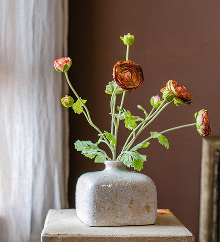 Dining Room Flower Arrangement Ideas, Ranunculus Asiaticus Flowers, Simple Modern Floral Arrangement Ideas for Home Decoration, Spring Artificial Floral for Bedroom-Grace Painting Crafts