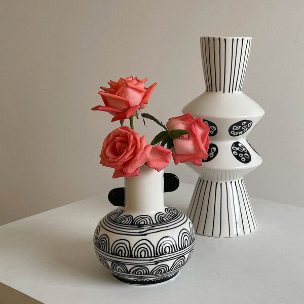 Geometric Porcelain Flower Vases, Handmade Water Holding Flower Vases, Ceramic Bud Vases, Small Flower Vases on Table-Grace Painting Crafts