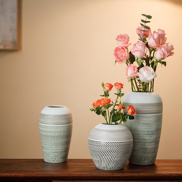 Centerpiece on Dining Table, Large Flower Vase on Table, Pottery Flower Vases Urn, Modern Bouquet Flower Vases, Handmade Water Holding Flower Vases-Grace Painting Crafts