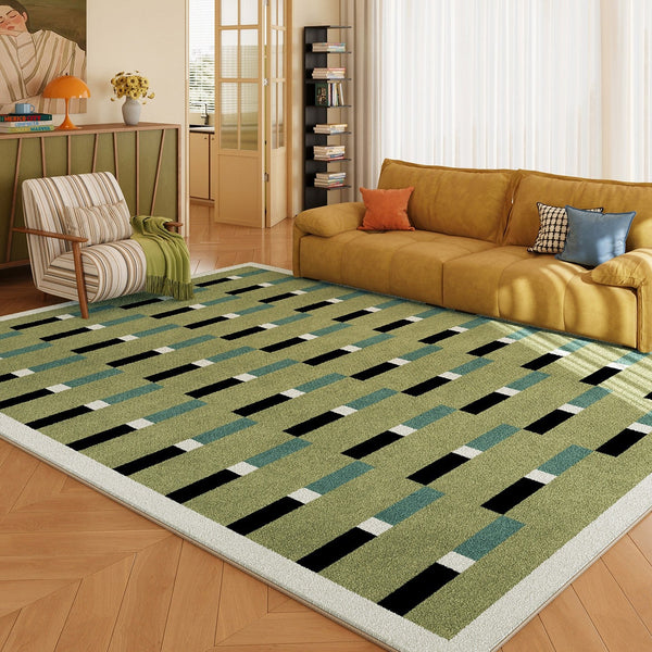 Mid Century Modern Rugs, Green Geometric Contemporary Rugs, Modern Living Room Rug Ideas, Colorful Area Rugs for Dining Room-Grace Painting Crafts