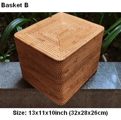 Large Woven Storage Baskets, Rectangular Storage Basket with Lid, Rattan Storage Baskets, Storage Baskets for Living Room, Storage Basket for Bedroom-Grace Painting Crafts