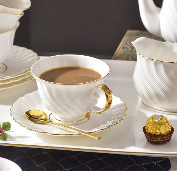 White Porcelain Tea Cup Sucer Set, Elegant British Tea Cup and Saucer in Gift Box, Unique British Ceramic Coffee Cups for Afternoon Tea-Grace Painting Crafts