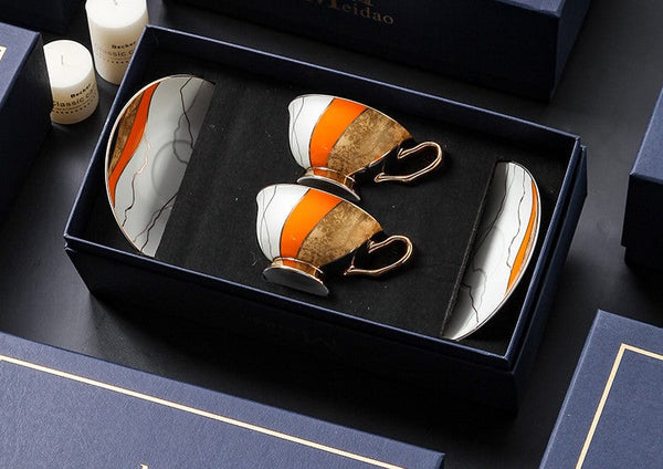 Elegant Royal Ceramic Coffee Cups, 6.8 oz Tea Cup and Saucer in Gift Box as Birthday Gift, Beautiful British Tea Cups, Creative Porcelain Tea Cup Set-Grace Painting Crafts