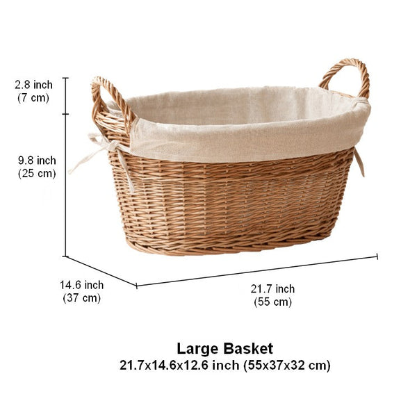 Large Kitchen Round Storage Baskets, Large Food Storage Basket with Handle, Natural Hand-woven Wicker Storage Basket for Clothes, Willow Weaving Baskets for Toys-Grace Painting Crafts