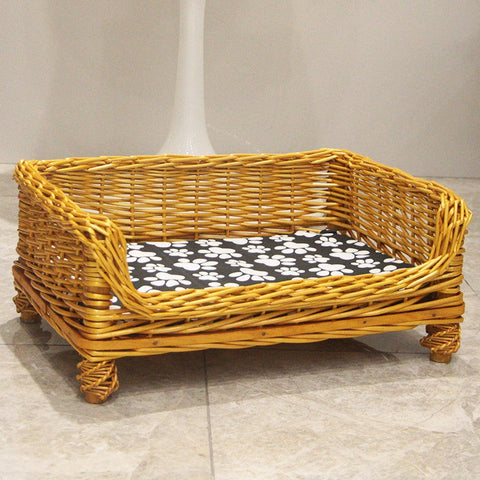 Hand Woven Rattan Cat Beds, Extra Large Natural Wicker Dog Bed with Washable Cushion for Indoor Cats and Dogs-Grace Painting Crafts