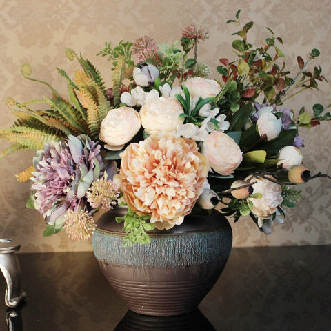 Large Bunch of Peony Flowers Arrangement for Dining Table, Faux Silk Floral Bouquet Table Centerpiece, Beautiful Artificial Floral Arrangement for Bedroom-Grace Painting Crafts