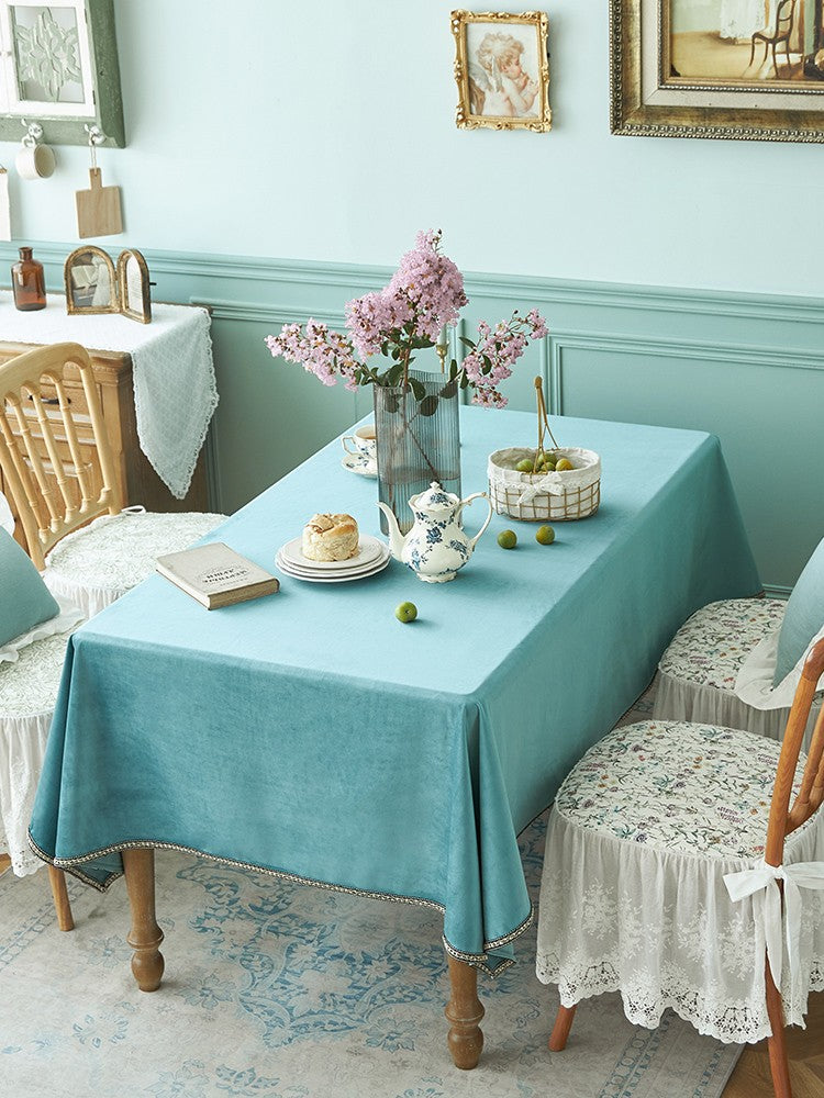 Ramie Velvet Rectangle Tablecloth for Home Decoration, Blue Square Tablecloth for Round Table, Modern Blue Table Cloth for Dining Room Table-Grace Painting Crafts