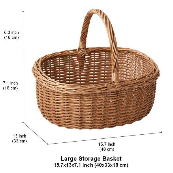 Lovely Willow Weaving Baskets for Vegetable, Large Picnic Food Basket with Handle, Natural Hand-woven Wicker Storage Basket, Natural Fruit Basket, Kitchen Storage Baskets-Grace Painting Crafts