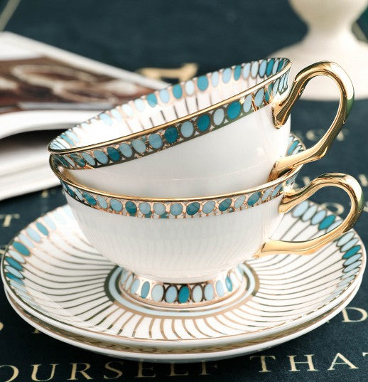 Unique Tea Cup and Saucer in Gift Box, 8 oz British Ceramic Coffee Cups, Porcelain Tea Cup Set for Office, Green Ceramic Cups-Grace Painting Crafts